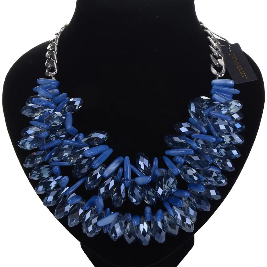 

Jerollin Blue Crystal Pendant Necklace Metal Chain Elegant Statement Choker Maxi Necklace For Women Party Accessories Collares