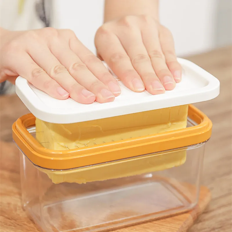 

MOM'S HAND Plastic Butter Dish With Slicer For Easy Cutting BPA Free Butter Box With Lid For Fridge