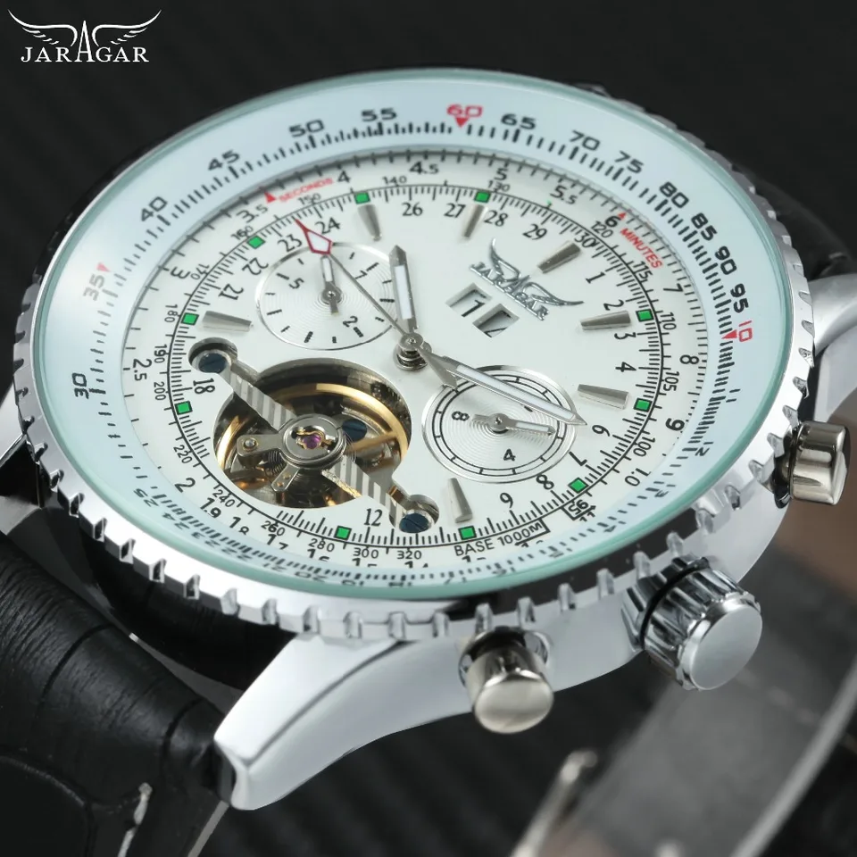 JARAGAR Fashion mechaniczny męski zegarek z mechanizmem Tourbillon mały  działający Sub Dial skórzany z paskami na górze luksusowy zegarek  automatyczny marki nowy|Zegarki mechaniczne| - AliExpress
