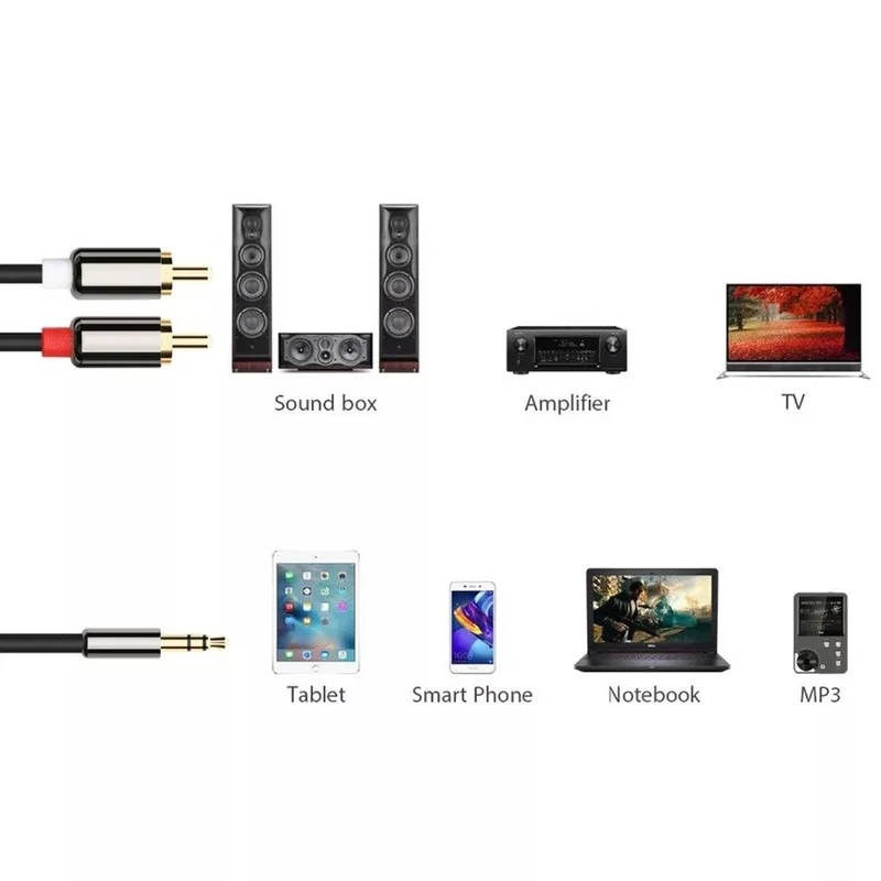 Hi Fi 3 5 мм разъем Aux naar 2 RCA Kabel Audio m 8 10 voor ТВ приставка Luidsprekerkabel сабвуфер Саундбар