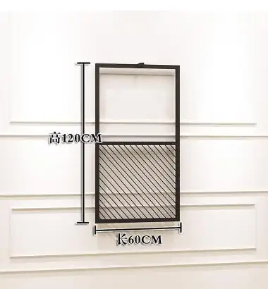 Wrought iron floor clothing store clothes display stand on the wall side hanging women's clothing store floor shelf