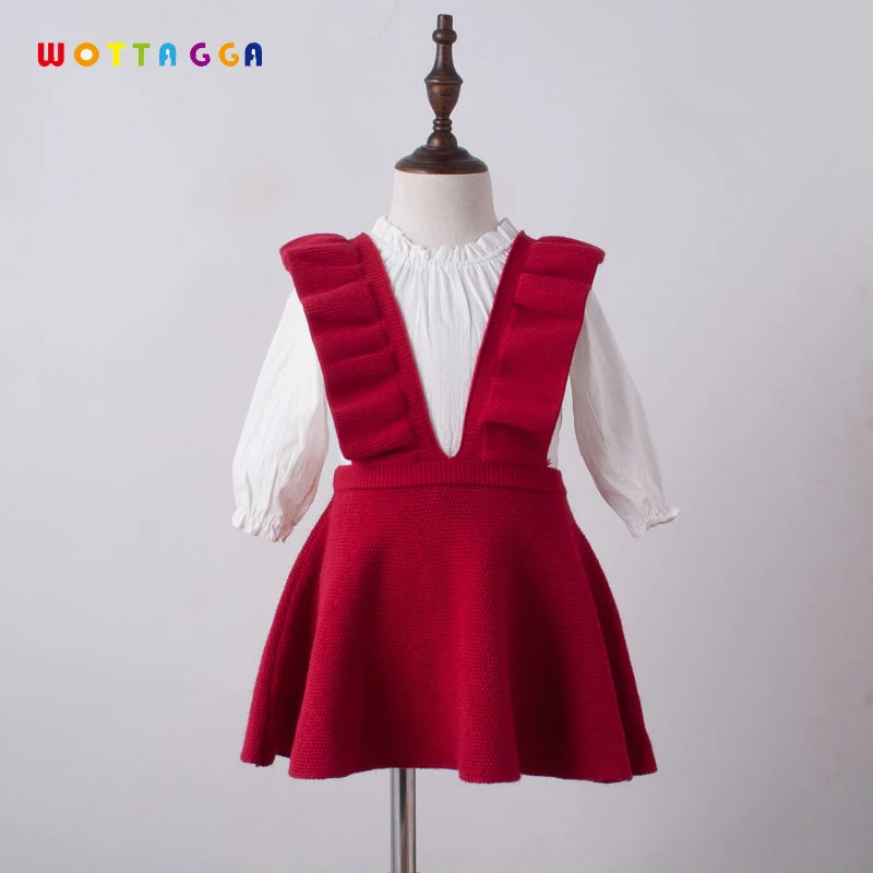 

WOTTAGGA Hot Girls Skirt Knitted with Stripes Sweater Kids Spring Solid SFA Agaric Decoration Kids Clothing 2018 Fashion 4-8Y