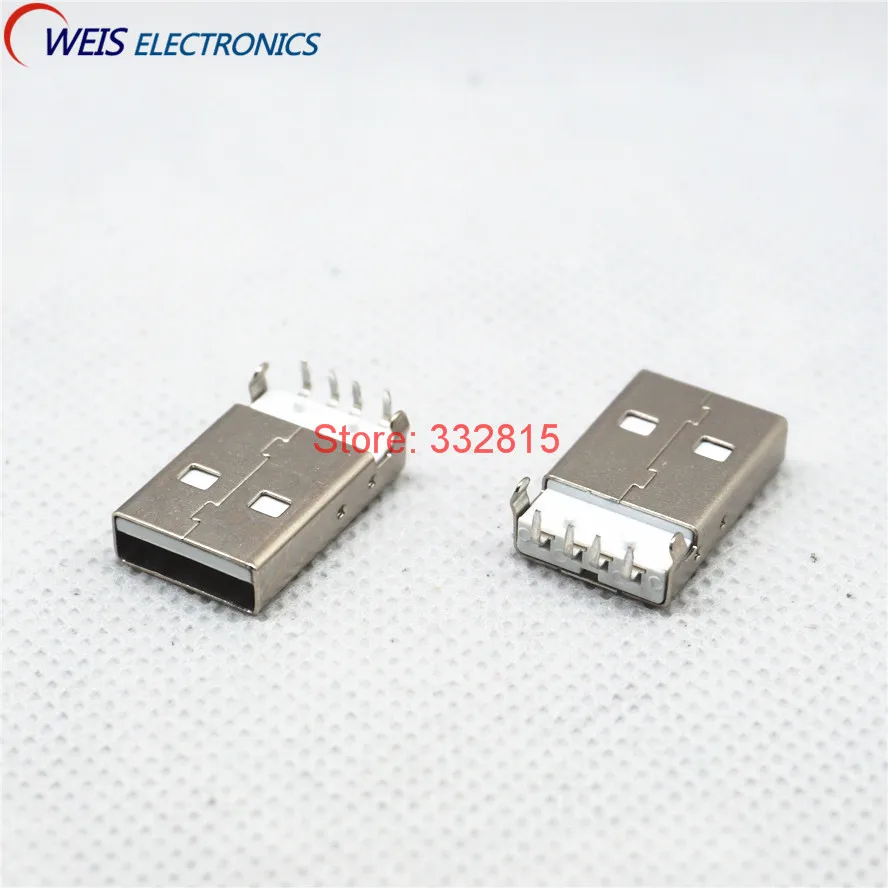 

20PCS Male USB socket TYPE A USB CONNECTOR 4PINS 90 degrees BENT PIN charger power supply modification ROHS Free shipping