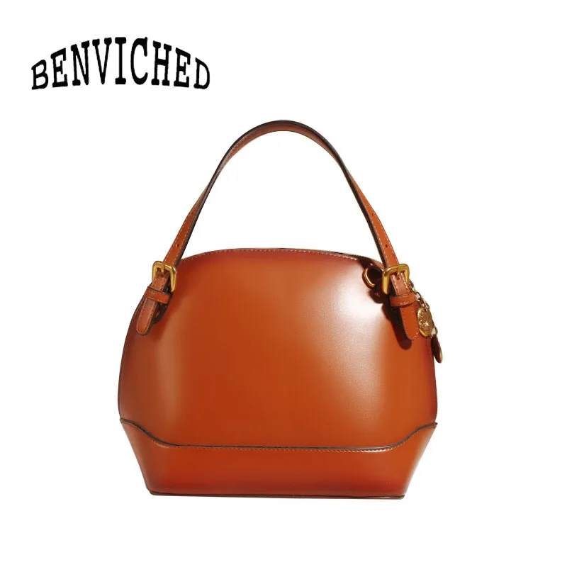 

BENVICHED Ladies' Genuine Cattle leather Shell bag 2019 new fashion women brown handbag single shoulder bag retro bag c388