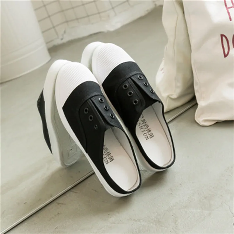 

2019 spring and summer new low canvas shoes students flat casual shoes a pedal lazy shoes small white shoes casual comfort
