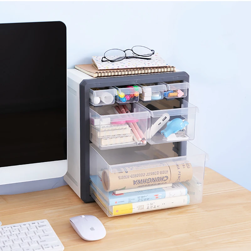 Plastic Desktop Pen Pencil Storage Box Lego Multi-layer Cabinet Rack Brush Makeup Cosmetic Skin Care Drawer Articles Organizer