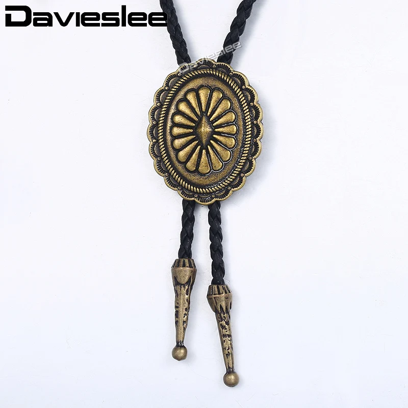 Ожерелье Davieslee для мужчин и женщин, бронзовая овальная подвеска Heronsbill Bolo Tie, черная кожаная цепочка в Западном ковбойском стиле, регулируемая подвеска LUN126