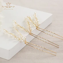 Bavoen с жемчугом ручной работы золотой свадебный волосы Щупы для мангала Свадебные Женские аксессуары для волос невесты Шпильки