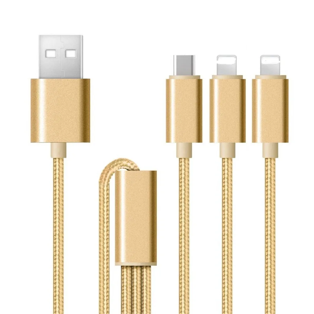 Новый дизайн 100 см 3 в 1 premium оплетка Кабель USB для iPhone 6/5/iPad и Samsung Android зарядки|samsung