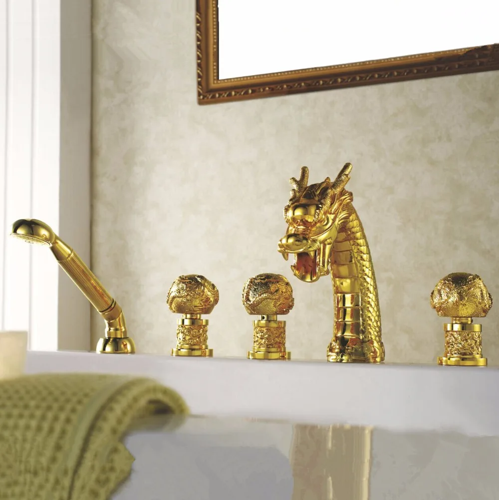 Buy Bathtub Faucet Brass Gold Dragon Waterfall