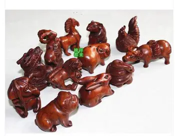 

Carved large peach wood three - dimensional zodiac animal sign rat ox tiger Household Arts and crafts dragon snake horse sheep