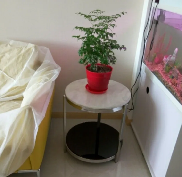 Small round tea table marble. Stainless steel. The sofa side table.