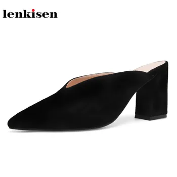 

Lenkisen 2018 pointed toe kid suede mules classic style slingback shoes concise style office high hells fashion women pumps L6f1