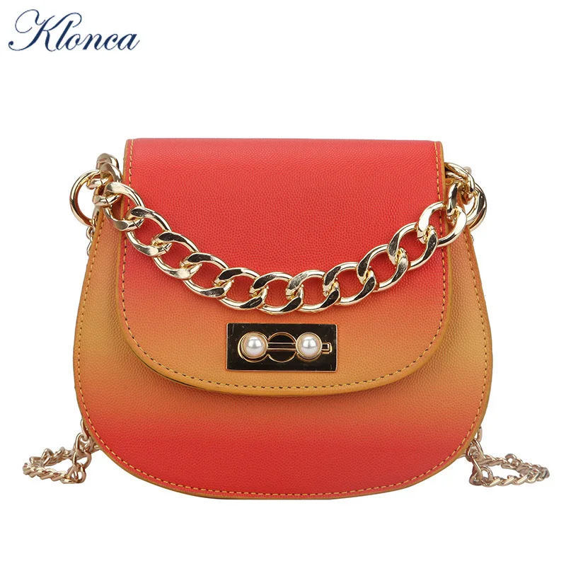 

Klonca Female Shoulder Bag 2019 New Fashion Gradient Color Small Round Bag Freeshipping Portable Lock Chain Small Bag