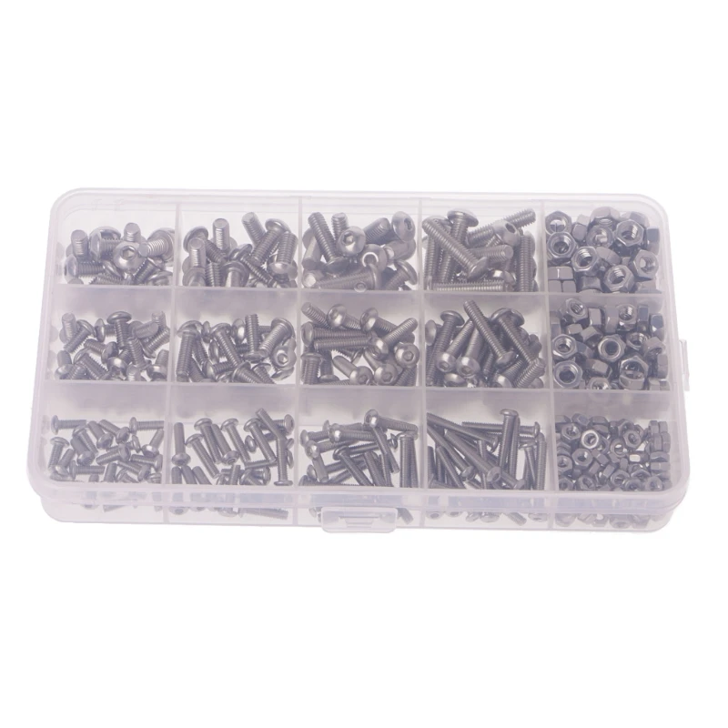 440pcs M3 M4 M5 Hexagonal Stainless Steel Button Head Screws Nuts Screws Nuts Assortment Bolts Nuts Kit Set New