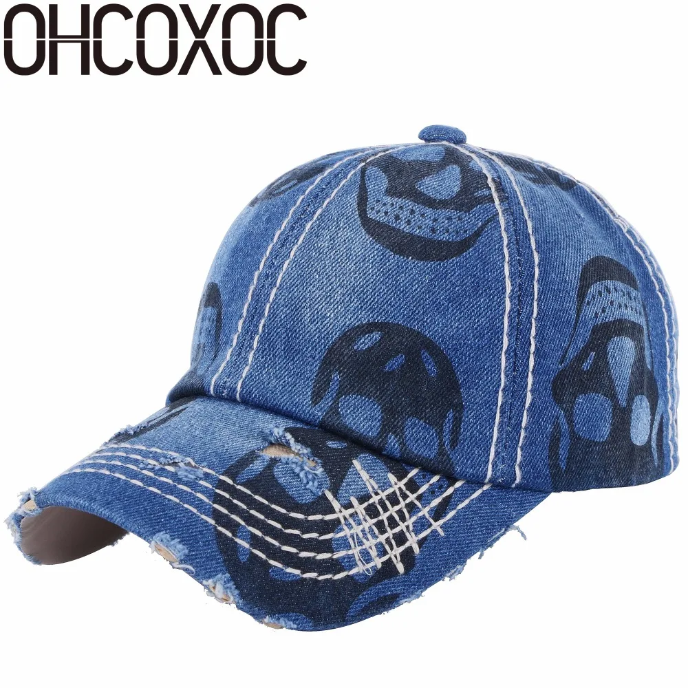 OHCOXOC wholesale men women novelty baseball cap denim hats print skull