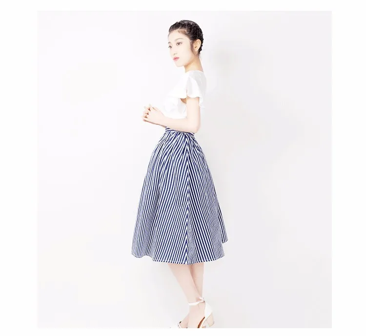 45-Женская винтажная 1950 s синяя полоса печати высокая талия плиссированная юбка рокабилли pin up юбки плюс размер 4xl saia faldas