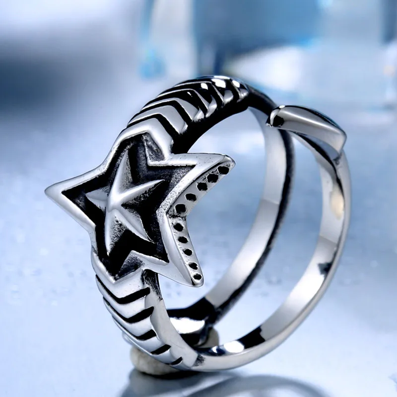 Beier stainless steel Fashion Mcllroy adjustable Five-pointed star ring for man open Jewelry BR8-443