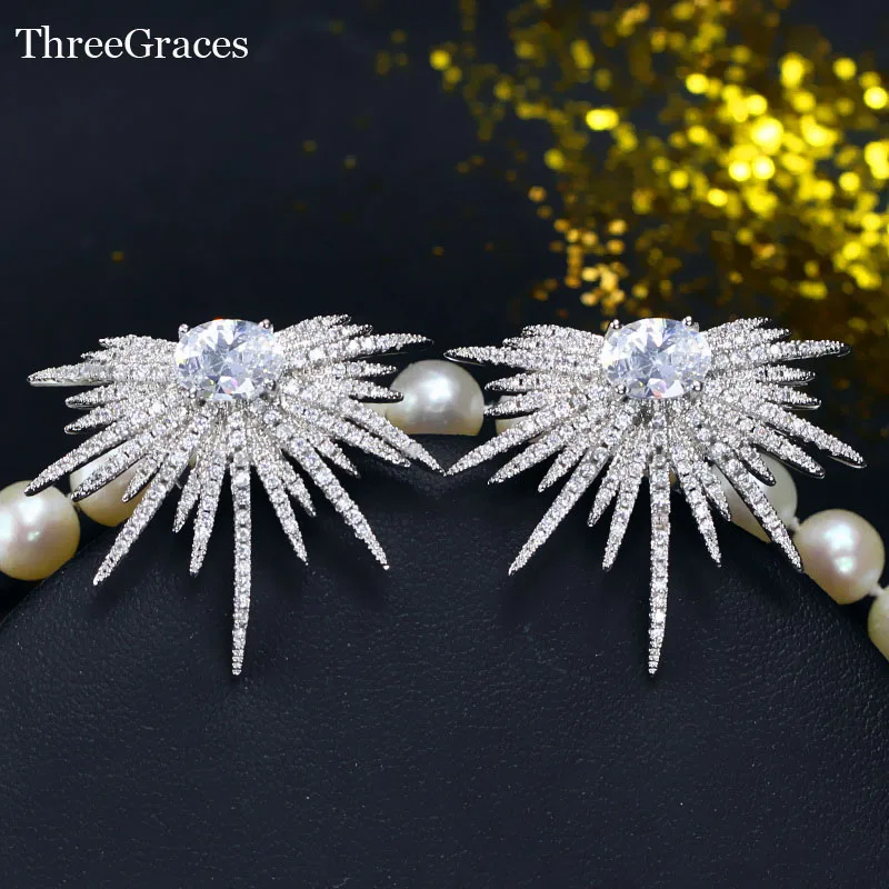 

ThreeGraces Brand 925 Sterling Silver Earring Jewelry Dazzling Cubic Zircon Big Size Fashion Stud Earrings For Women ER230