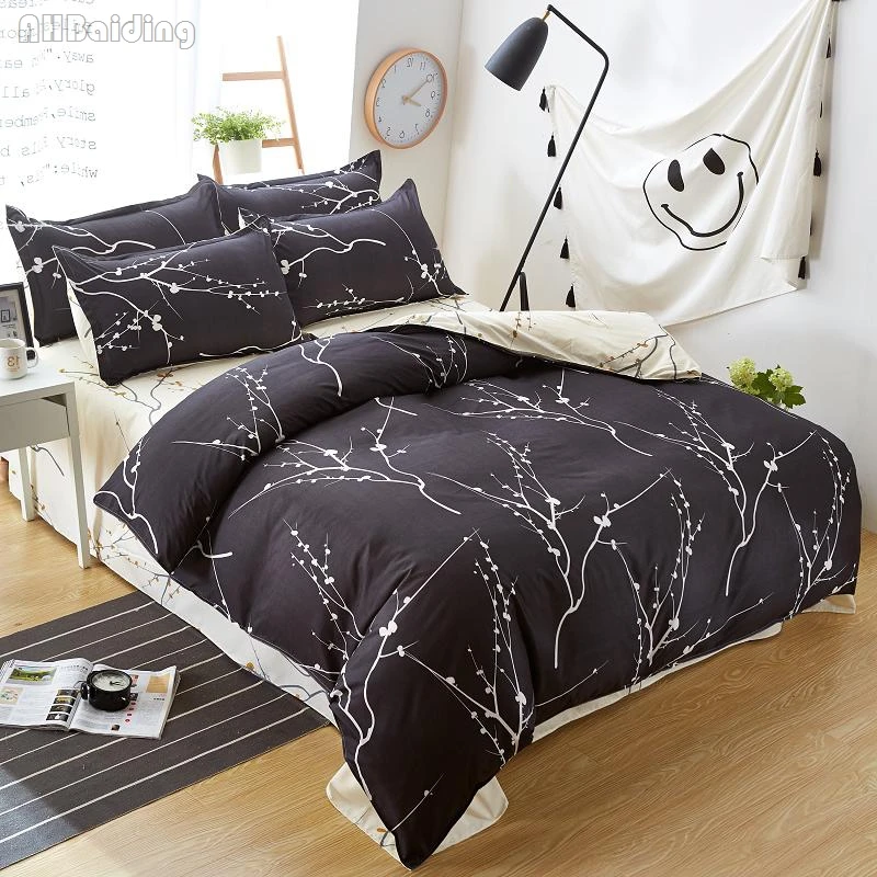

New Arrival Abstract White Tree Branch Print on Black Duvet Cover Set Twin Full Queen King Size Bedding Set Bed Linen Bedclothes