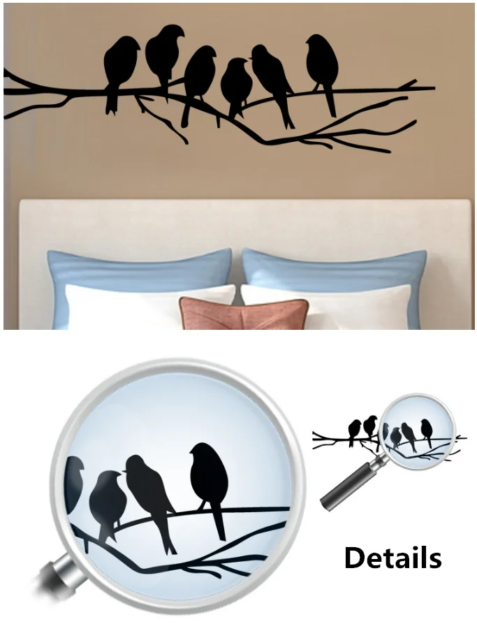New Black Birds on the Tree Branch Wall Sticker for Living Room Wall Decals for Art Stickers Home Decoration Murals Removable