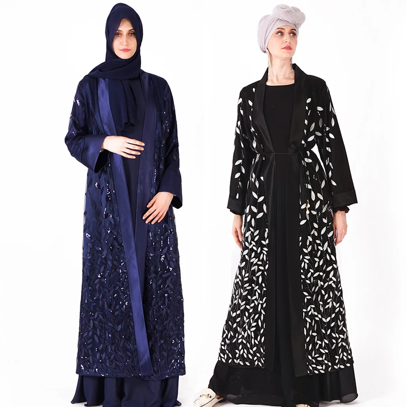 Sequin Cardigan Hijab Muslim Dress Kaftan Open Abaya Turkey Dubai Robe Ramadan Abayas For Women