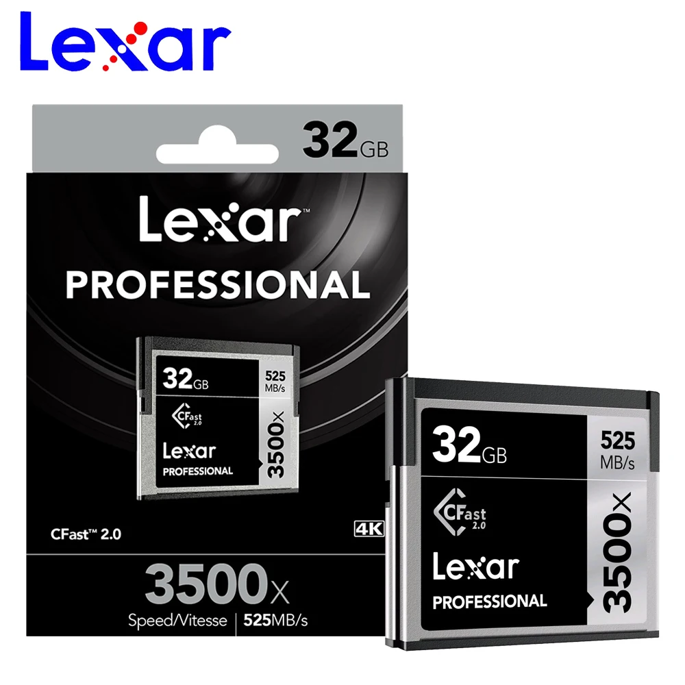 100% оригинальная Lexar натуральная Lexar 64 Гб Cfast 2,0 карта 128 ГБ 256 ГБ 512 ГБ 3500X525 м/s professional камера, карта памяти камеры