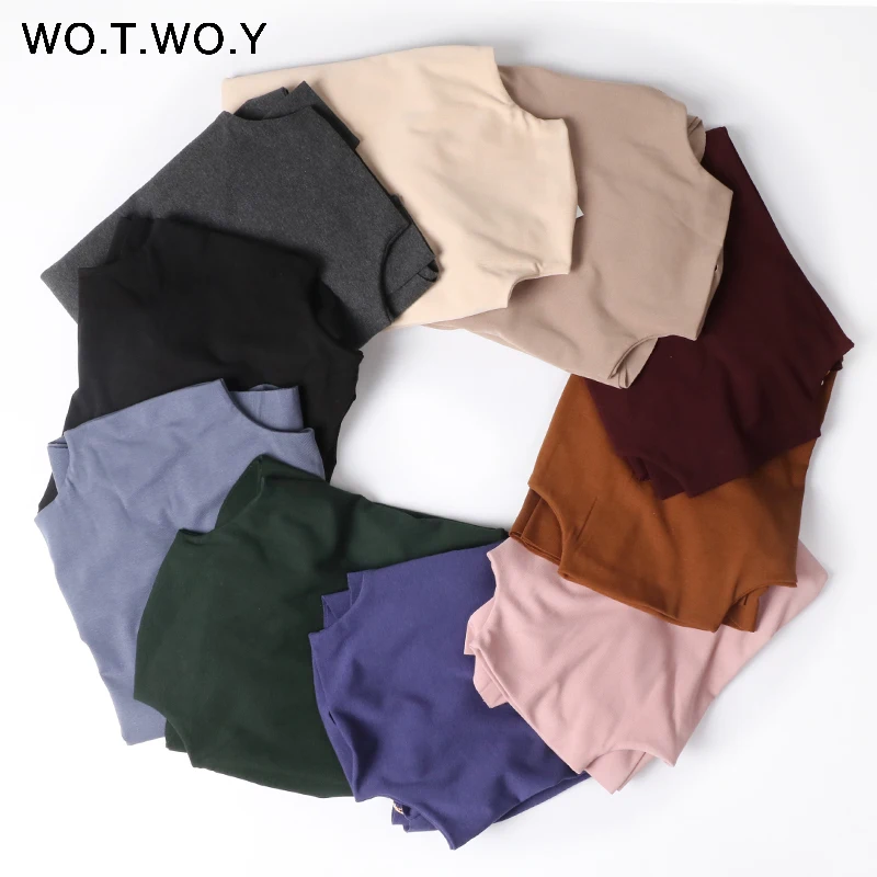 Basic Colorful Turtleneck T shirts Women 2019 Spring Long Sleeve Casual Solid Cotton Tshirt Female Plus Size With Velvet