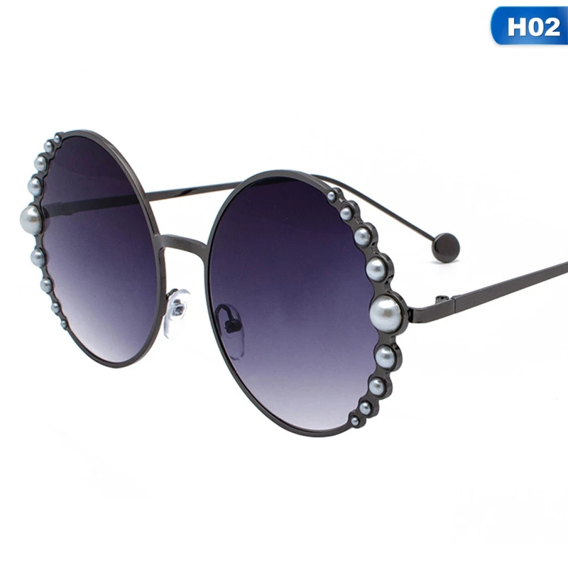 Женские роскошные солнцезащитные очки с жемчугом, винтажные круглые солнцезащитные очки, солнцезащитные очки для женщин, золотые металлические очки UV400 - Цвет линз: 02