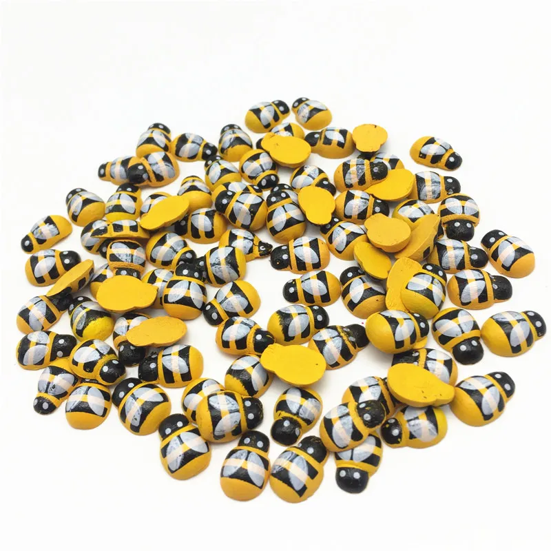 

100pcs 9x13mm Yellow Wooden Bumble Bees Crafts Easter DIY Toppers Without Stickers Embellishments For Scrapbooking