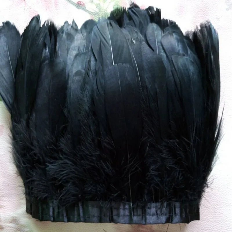 

black goose feathers trim 2 yards / lot stained goose feathers ribbon 15~18 cm duck feather dance DIY decoration
