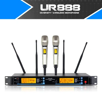 

Professional Wireless Microphone Handheld Lavalier Headset Dual Channel True UHF Adjustable Frequency 4 antenna reception