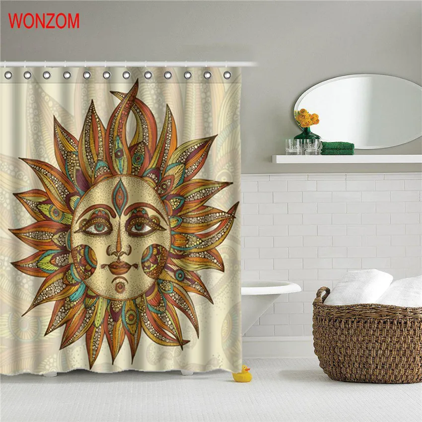 

WONZOM Polyester Fabric Shower Curtains with 12 Hooks For Bathroom Decoration Modern 3D Bath Waterproof Curtain 2018 New Arrival