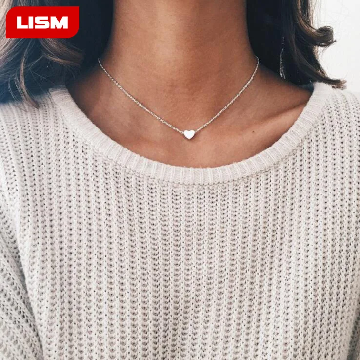 

New Gold Silver Plated Small Heart Necklaces Bijoux For Women Collars Fashion Jewelry Collarbone Pendant Necklace