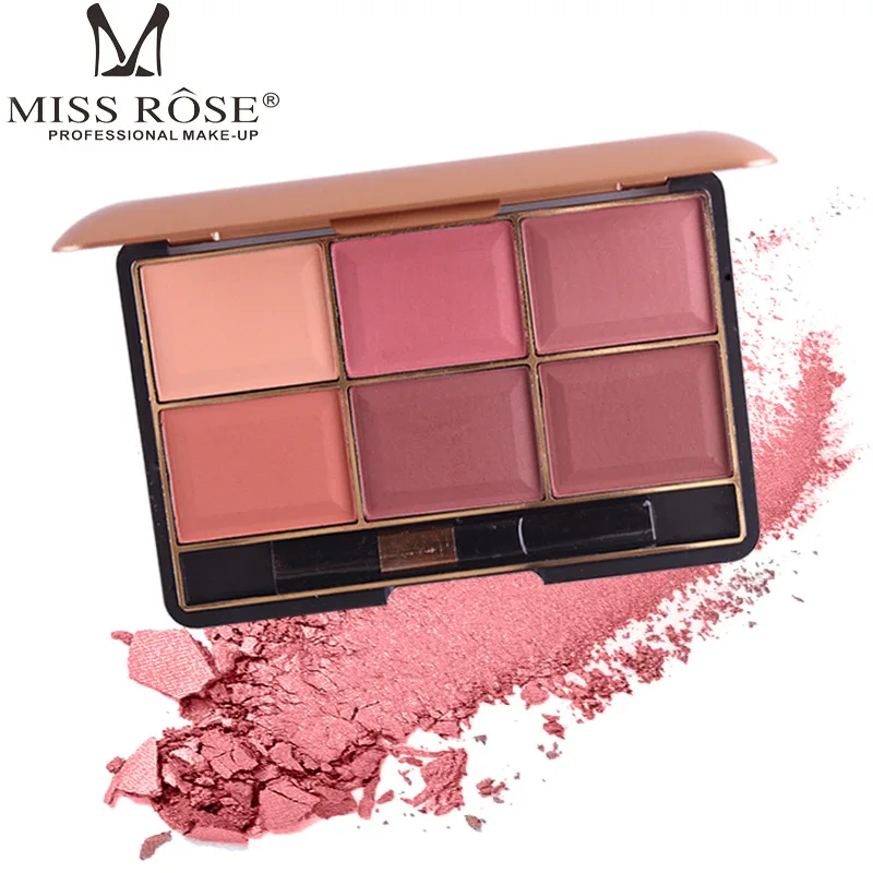 MISS ROSE Professional 6 цветов матовые румяна палитра для лица щек натуральные Румяна Косметическая Палетка для контуринга с румянами пудра