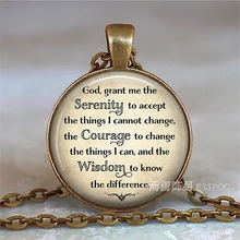 Serenity Prayer Religion Jewelry God Inspirational Quote Necklace Bronze Color Charm Glass Cabochon Pendant prayer steps to serenity daily quiet time edition