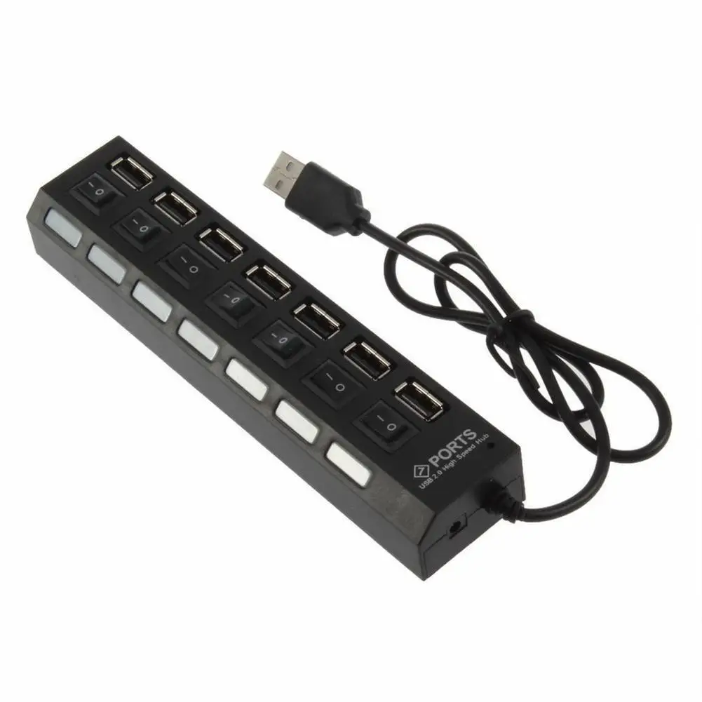 7 Ports usb 2.0 hub High Speed 480 Mbps Adapter usb splitter Hub 2.0 With Power on off Switch For ipad Laptop Computer phone