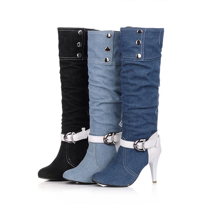 New women shoes fashion Knight boots Solid Metal decoration Knee High women s long boots high