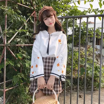 

Japanese Kawaii Hoodies 2019 Cute Print Harajuku Women Sweatshirts Winter Mori Girl Cherry Blossoms Lolita Hooded Hoodie Girls