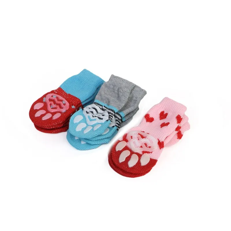 Милые модные носки для домашних животных и собак, 4 шт. вязаные носки для собак с принтом лап нескользящие носки для кошек 3 цвета на выбор