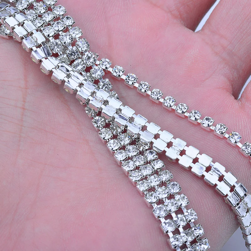 JUNAO 1 2 3 ряда ярд прозрачные хрустальные стразы отделка цепи шитье страз окантовка