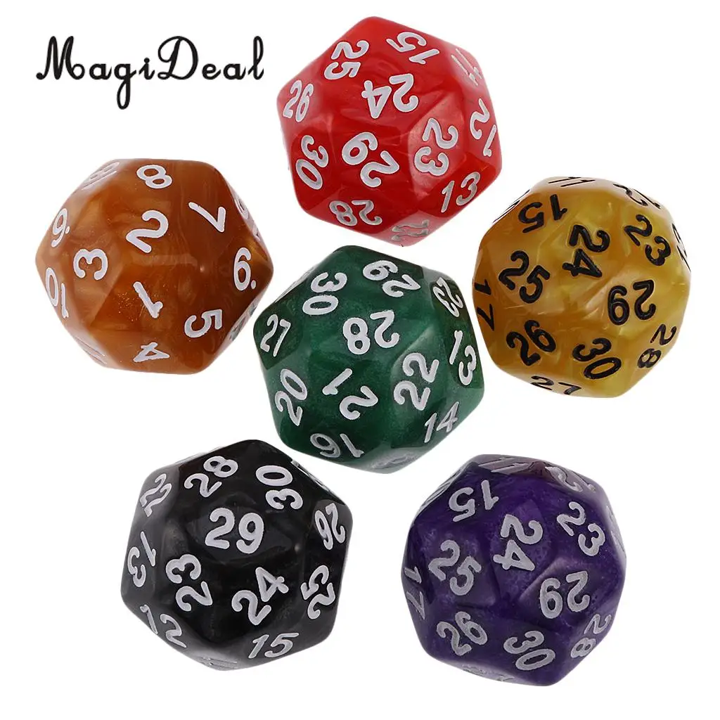 MagiDeal хит продаж 6 шт жемчужные/Непрозрачные многосторонние D24 или D30 кубики для D &