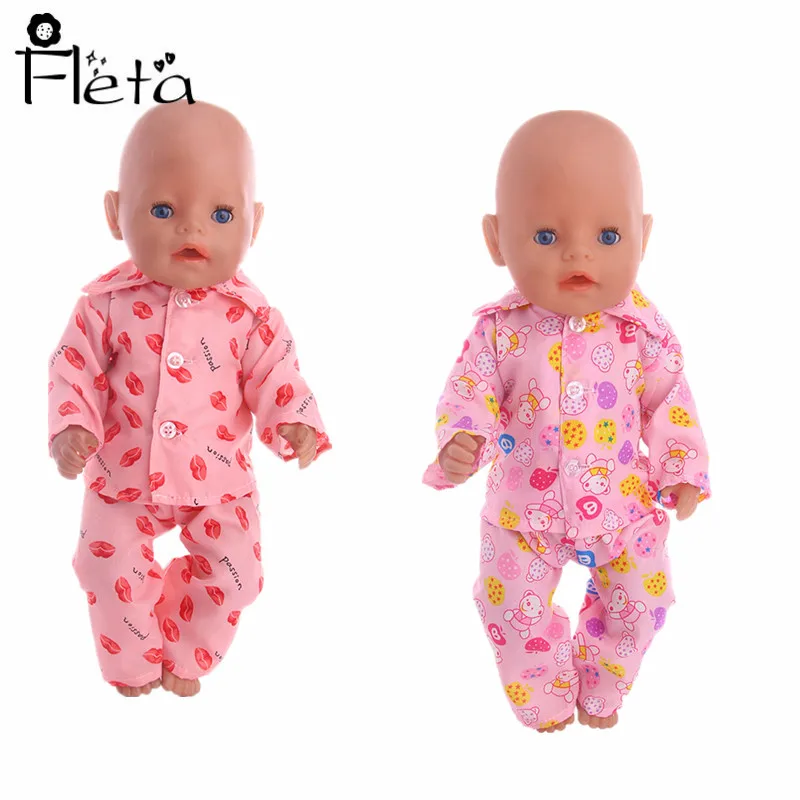 

Fleta Doll 2 Color Handmade Doll Pajamas Set Cartoon Pattern Pajamas Suitable for 18-inch American Doll or 43 cm