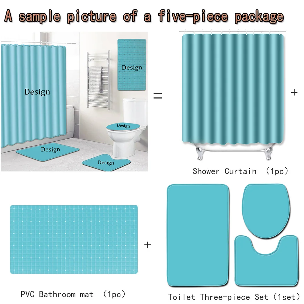 F 5 шт./компл. коврики для ванной водонепроницаемый душевой занавес нескользящий дверной коврик для ванной комнаты фланелевый мягкий ковер Геометрическая крышка для унитаза
