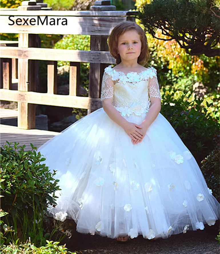

Off Shoulders Ivory White Lace Girl Dress for Wedding Party Ball Gown Princess Dress Christmas Dress Girls First Communion Dress