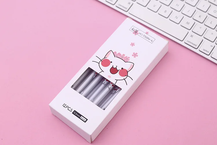 Гелевая ручка Kawaii Cherry blossoms cat 0,5 мм, черные ручки с чернилами, подарок, милые канцелярские принадлежности для офиса, школьные материалы