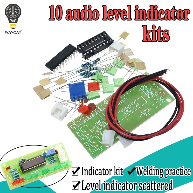 

LM3915 DC 9V-12V 10 LED Sound Audio Spectrum Analyzer Level Indicator Kit DIY Electoronics Soldering Practice Set laboratory