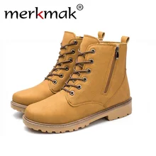 Merkmak Fashion Motocycle booties men Keep warm Boots Female Men's Ankle Boots Square Heel Winter Shoes Dropshipping