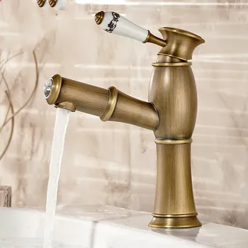 

European Antique Brass Pull Basin Bathroom Faucet Deck Installation Wash Basins Sink Hot And Cold Fauceting Mixing Faucets