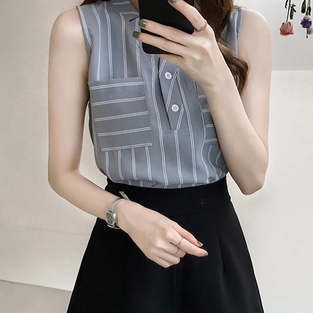 

JAYCOSIN Shirt 2019 Summer Ladies Solid Sleeveless Chiffon Shirts Casual Blouse Women V-Neck Tops Blusas Femininas 19JUN10